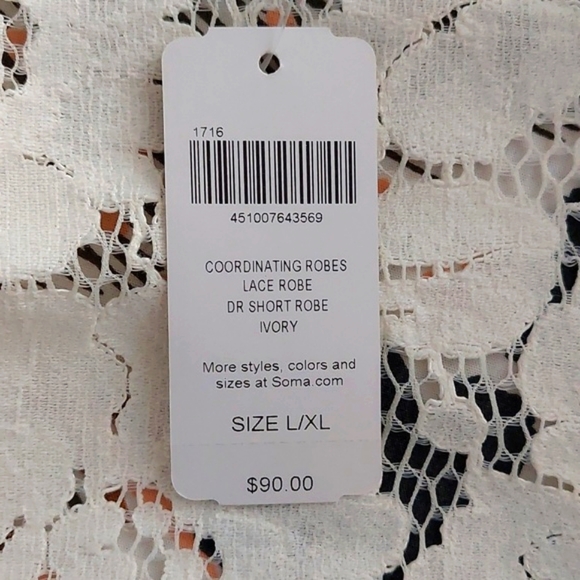 NWT Soma lace and satin robe, white. Size L/XL. - Picture 7 of 8